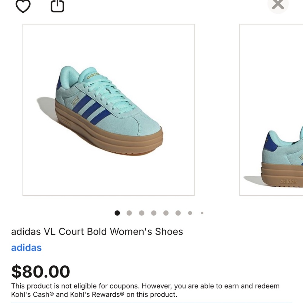 Adidas Women's VL Court Bold Sneakers- Aqua and Blue